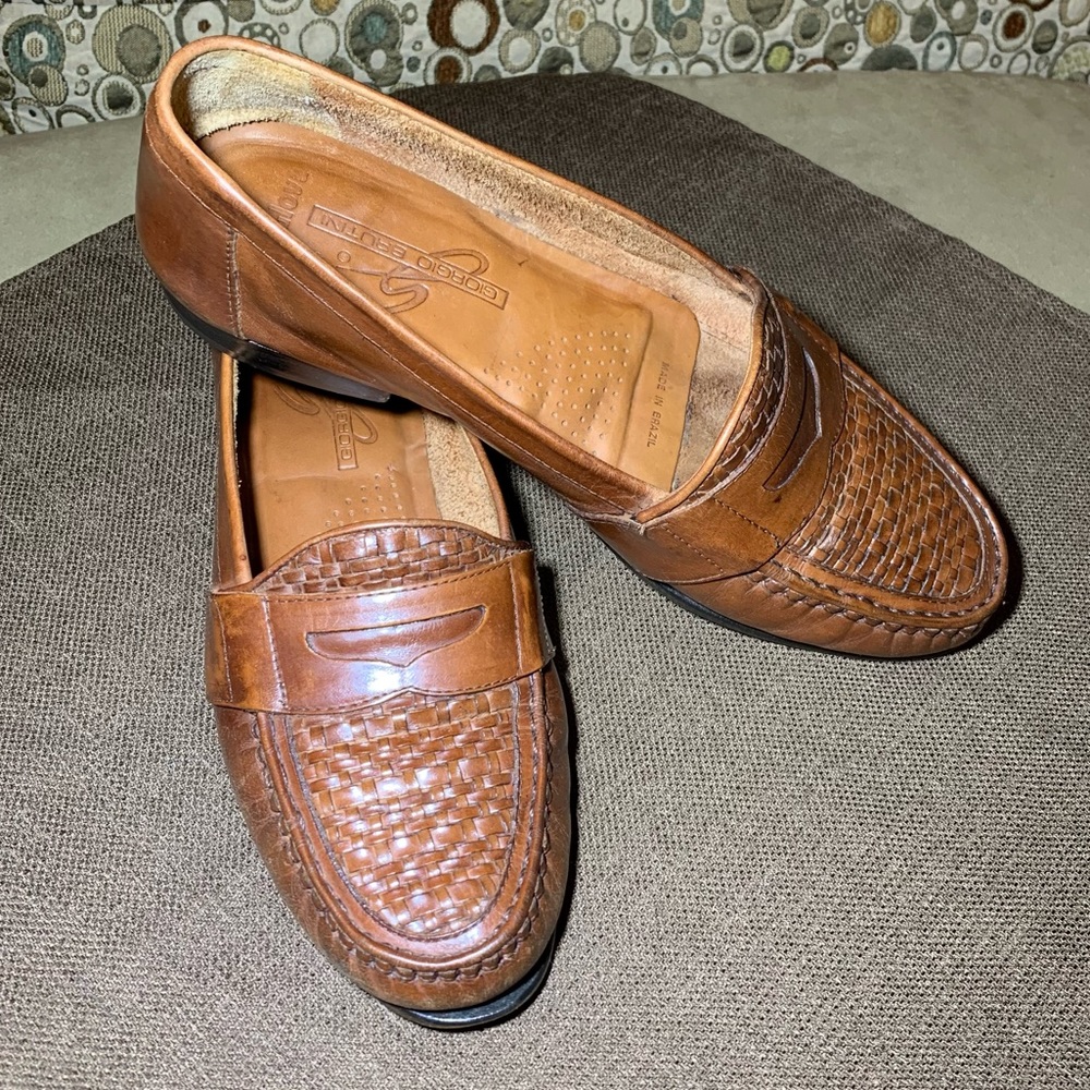 SOLD Giorgio Brutini Woven Penny Loafer Leather Chestnut Brown Made in Brazil